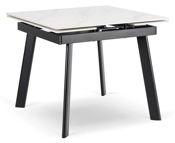 Stół Rozkładany Kwadratowy LARES 90-150 cm Ceramiczny Biały Marmur/Czarny Skandynawski