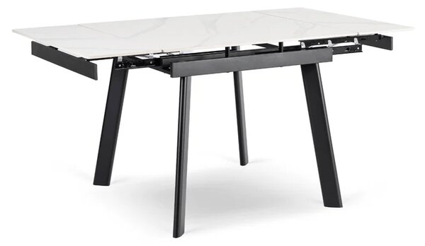 Stół Rozkładany Kwadratowy LARES 90-150 cm Ceramiczny Biały Marmur/Czarny Skandynawski