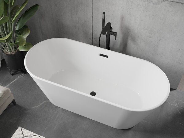 Mexen Flavia wanna wolnostojąca 150 x 75 cm, biała, przelew czarny - 54031507500-B