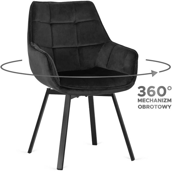 Zestaw 4x Krzesło Tapicerowane Obrotowe do Salonu LUNA Czarne Welurowe Nowoczesne Loft