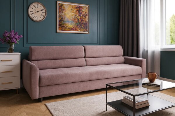 Beżowa rozkładana sofa z pojemnikiem K4-W85