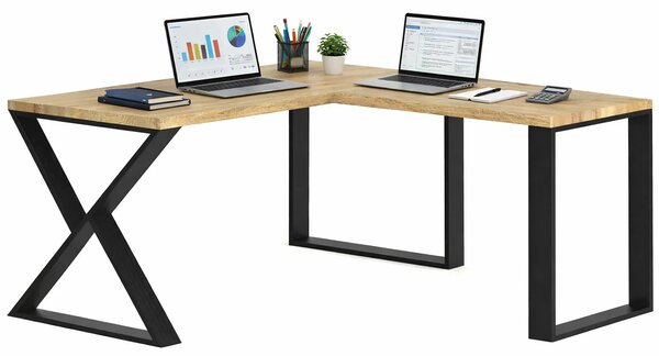 Drewniane narożne biurko loft 170x70 + 70x90 N8-F58