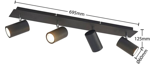 Reflektor sufitowy Lindby Joffrey, 70 cm, czarny, 4-punktowy, GU10 Joffrey Lindby, możliwość ściemniania, czarny, salon / jadalnia, metal, nowoczesny