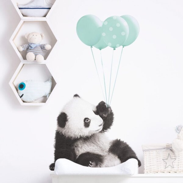 Naklejka ścienna do pokoju dziecka - Panda Balony Mięta