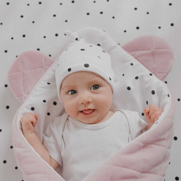 Rożek niemowlęcy Royal Baby Pink – welurowy otulacz z uszami