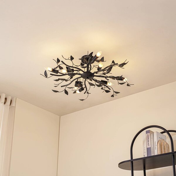 Lampa sufitowa Yos Lindby, możliwość ściemniania, czarny, sypialnia, metal, florentyński