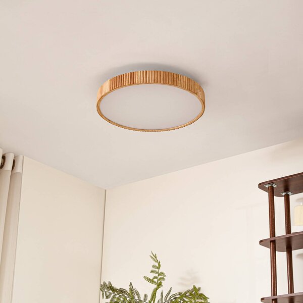 Lampa sufitowa LED Velua Lindby, możliwość ściemniania, jasne drewno, salon / jadalnia, drewno, nowoczesny