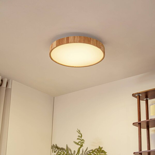 Lampa sufitowa LED Velua Lindby, możliwość ściemniania, jasne drewno, salon / jadalnia, drewno, nowoczesny