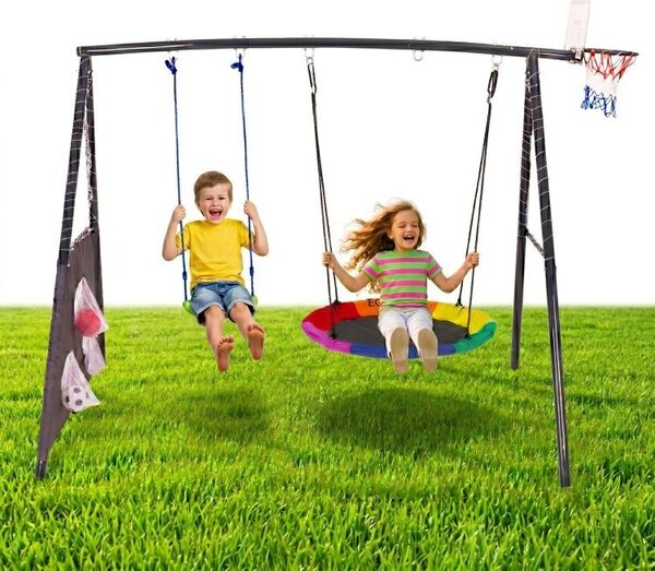 Plac zabaw dla dzieci huśtawka ogrodowa 4w1 bocianie gniazdo kosz 2 piłki ECOTOYS