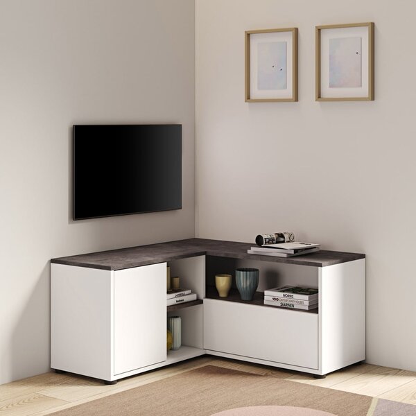 Biało-szara szafka pod TV w dekorze betonu 90x45 cm Angle – TemaHome