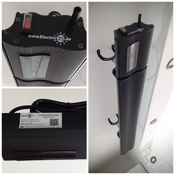 Grzejnik elektryczny ElectricSun 2800W /1400W czarny ogrzewanie na podczerwień z termostatem, z WiFi aplikacja Smart Life, 180x15cm, instalacja na suf