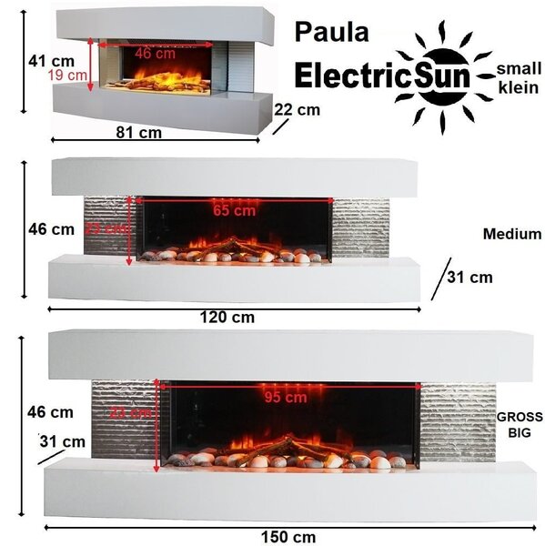 Kominek elektryczny Paula średni biały ElectricSun, z dźwiękiem, 10 kolory, z aplikacją, L120xH46x31cm