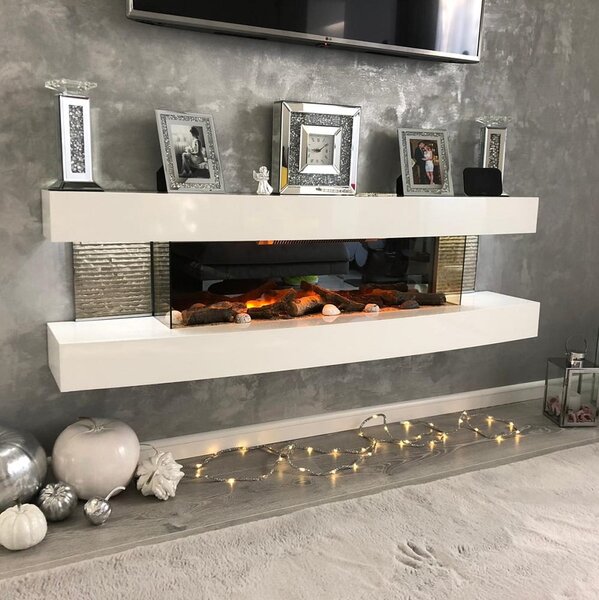 Kominek elektryczny Paula DUŻY biały ElectricSun, z dźwiękiem, 10 kolory, z aplikacją, L150xH46x31cm
