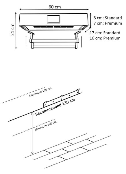Suszarka do ręczników z dezynfekcją UV, łazienka lub kuchnia, ścienny, 60 cm, 450W, ElectricSun Standard czarny