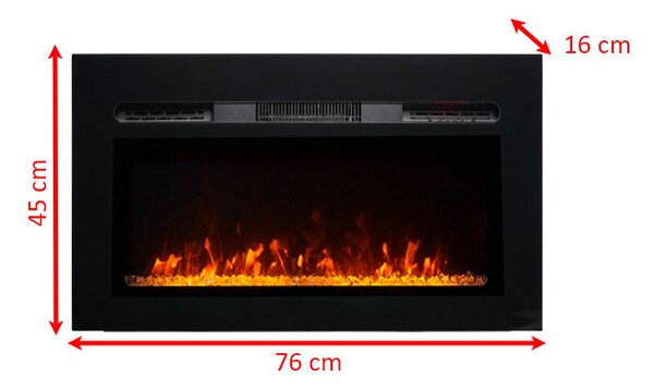 Kominek elektryczny 3D ElectricSun PAULA XXS czarny szkło, naścienny, podłogowy lub wbudowane, 3 kolory, L76xH45x16cm