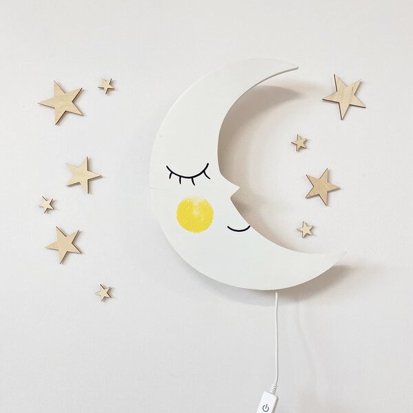 Drewniana dziecięca lampka nocna na ścianę - Półksiężyc Luna