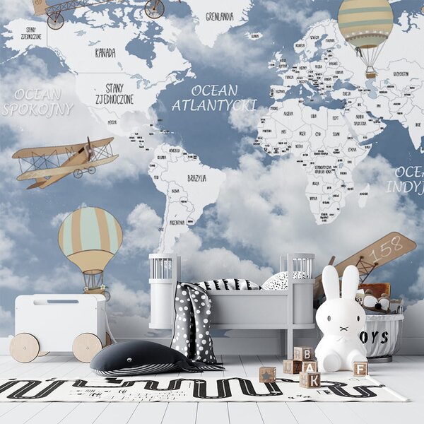 Tapeta do pokoju dziecka Mapa Świata Retro - Samoloty i Balony 2