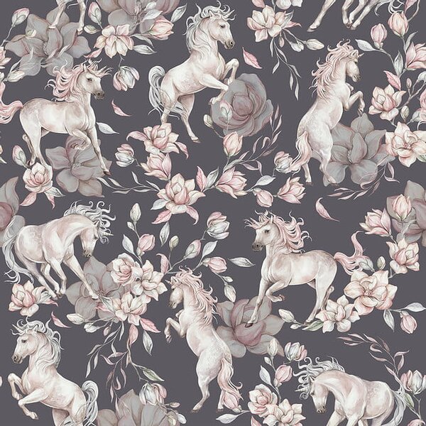 Tapeta dla dzieci Malumi Unicorns Purple Grey