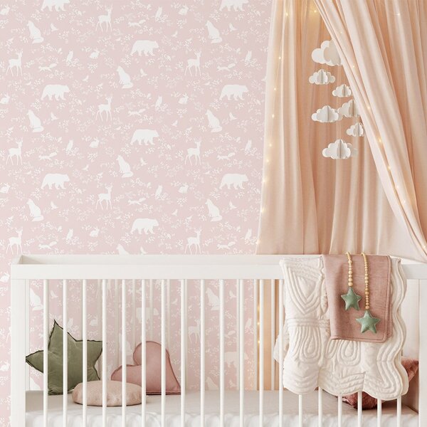 Tapeta do pokoju dziecka Forest Animals Pink
