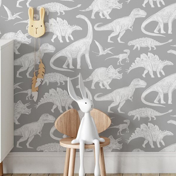 Tapeta do pokoju dziecka Dino Grey
