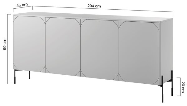 Komoda czterodrzwiowa Sonatia na metalowych nogach 200 cm - burgund