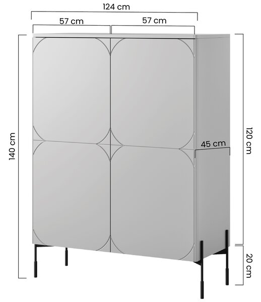 Komoda wysoka Sonatia 120 cm dwudrzwiowa z dwoma ukrytymi szufladami - kaszmir