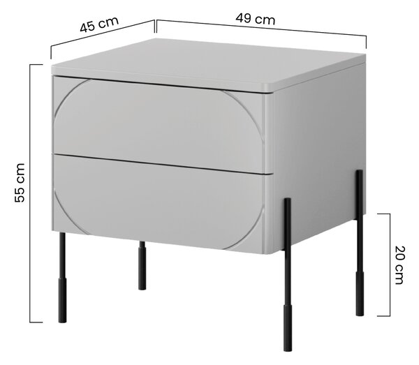 Szafka nocna z dwoma szufladami Sonatia na metalowych nogach 45 cm - oliwka