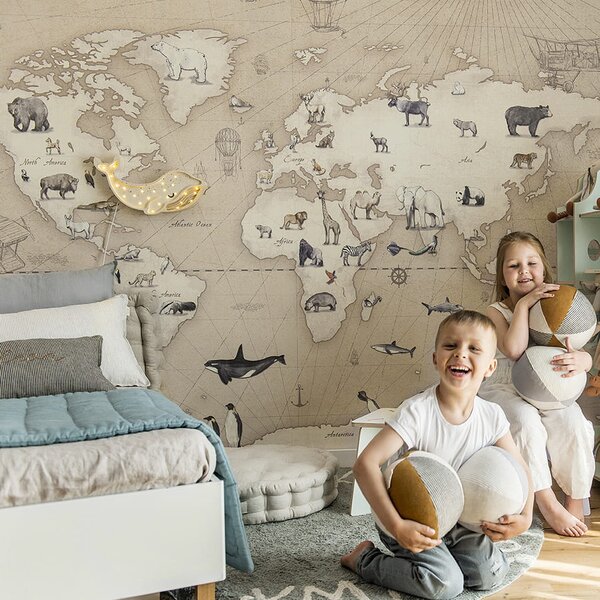Tapeta dla dzieci Malumi _MAPS Taupe