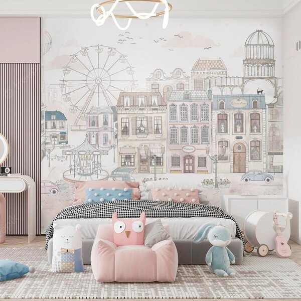 Tapeta Malumi LE PETIT PARIS Pink- Kamienice