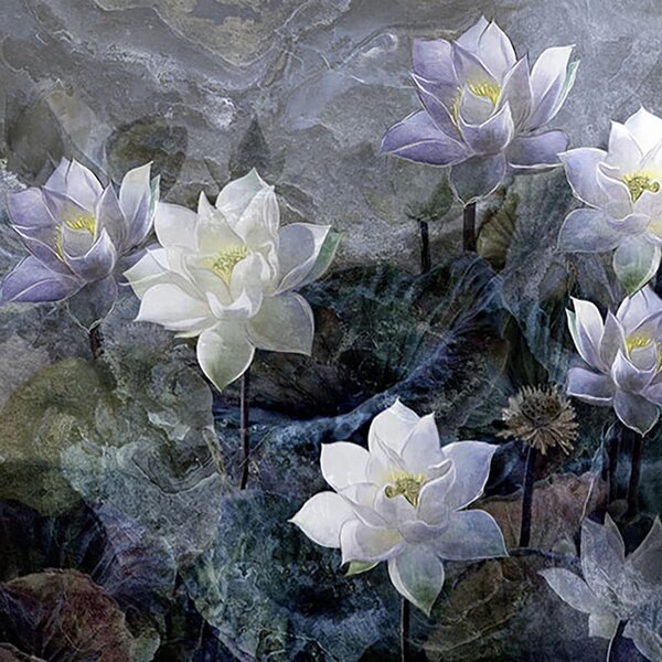 Tapeta Artystyczna Malumi Lotus Blossom - Dark - W Kwiaty Lotosu