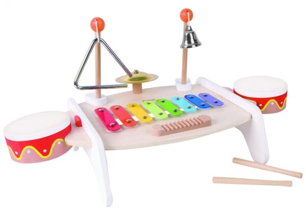 CLASSIC WORLD Zestaw Instrumenty Muzyczne dla Dzieci Ksylofon Tarka Cymbałki Bębenki Talerz Pałeczki Trójkąt Dzwonek 9 el