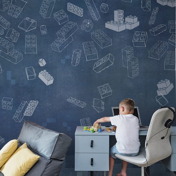 Tapeta Malumi BLUE BLOCKS - Z Klockami I Motywem Gry Komputerowej