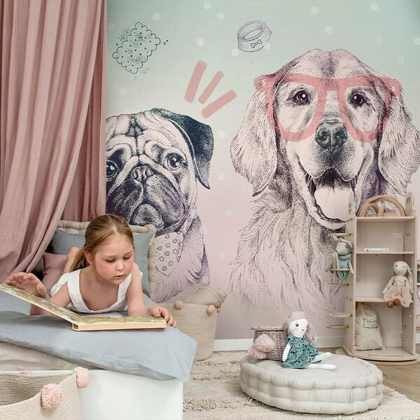Tapeta dla dzieci Malumi _DOGGIES - Pink - Z Pieskami