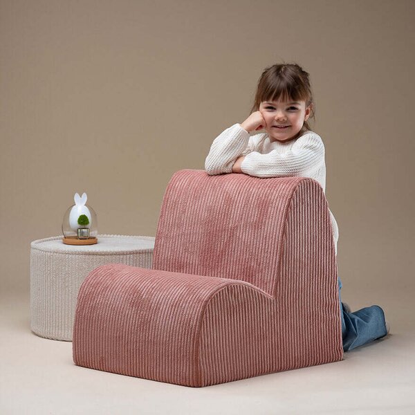 Fotelik pufa dla dziecka Bouncle Pink Mousse Cloud Sztruks Wigiwama