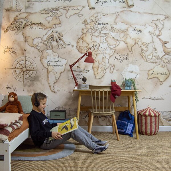 Tapeta do pokoju dziecka Mural Mapa Świata Retro
