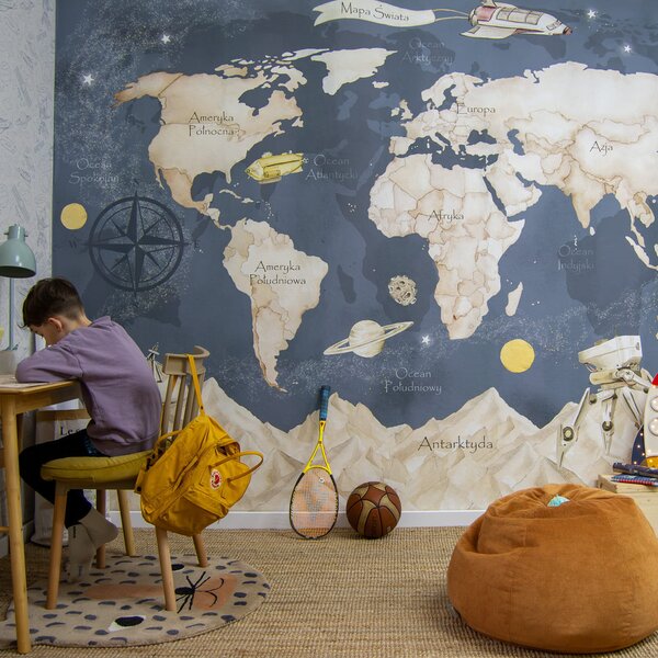 Tapeta do pokoju dziecka Mural Mapa Świata Kosmos
