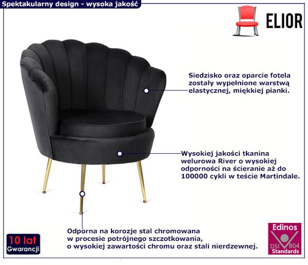 Czarny fotel muszelka w stylu glamour A7-K90