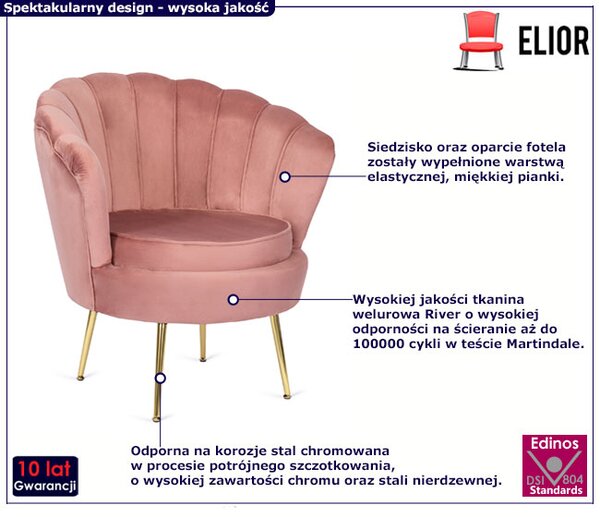 Różowy welurowy fotel glamour do salonu G4-D80