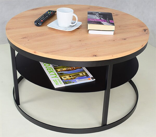 Loftowy stolik kawowy czarny + dąb artisan P4-P83