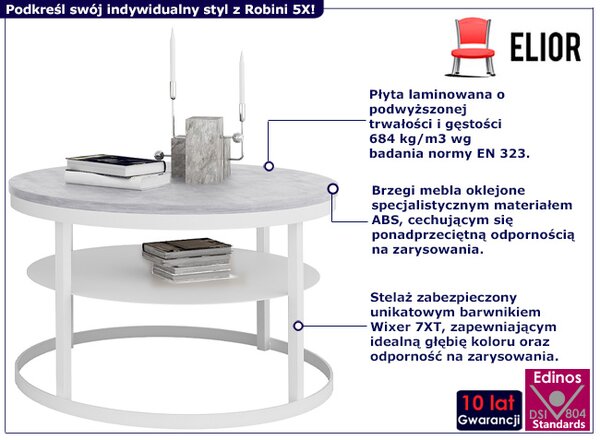 Okrągły stolik kawowy biały + beton S7-G39