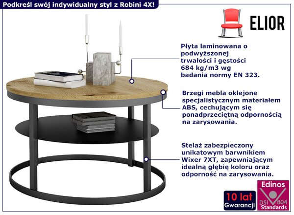 Loftowy stolik kawowy czarny + dąb artisan P4-P83