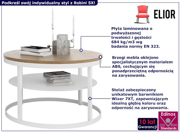 Stolik kawowy z metalową półką biały + dąb lancelot F6-C84