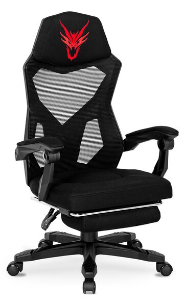 Czarny nowoczesny fotel gamingowy z podnóżkiem - Vixo
