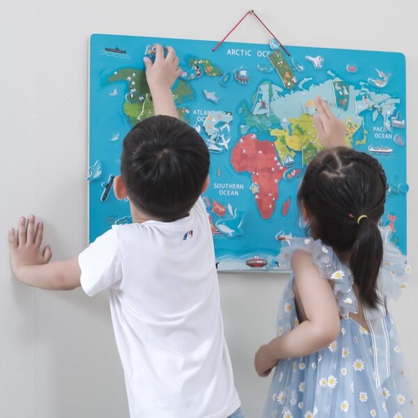 Viga 2w1 Tablica Edukacyjna z Magnetyczną Mapą Świata Montessori