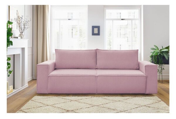Jasnoróżowa sztruksowa rozkładana sofa 245 cm Nihad – Bobochic Paris