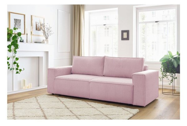 Jasnoróżowa sztruksowa rozkładana sofa 245 cm Nihad – Bobochic Paris