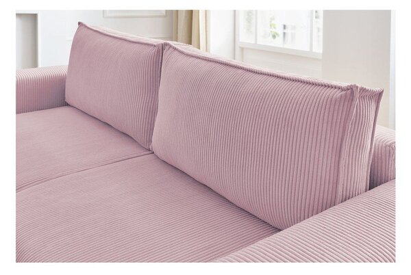 Jasnoróżowa sztruksowa rozkładana sofa 245 cm Nihad – Bobochic Paris