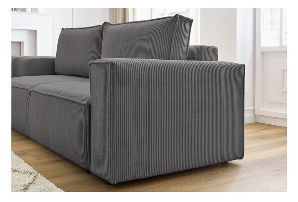 Ciemnoszara sztruksowa rozkładana sofa 245 cm Nihad – Bobochic Paris
