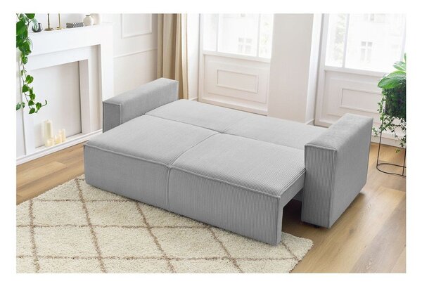 Jasnoszara sztruksowa rozkładana sofa 245 cm Nihad – Bobochic Paris