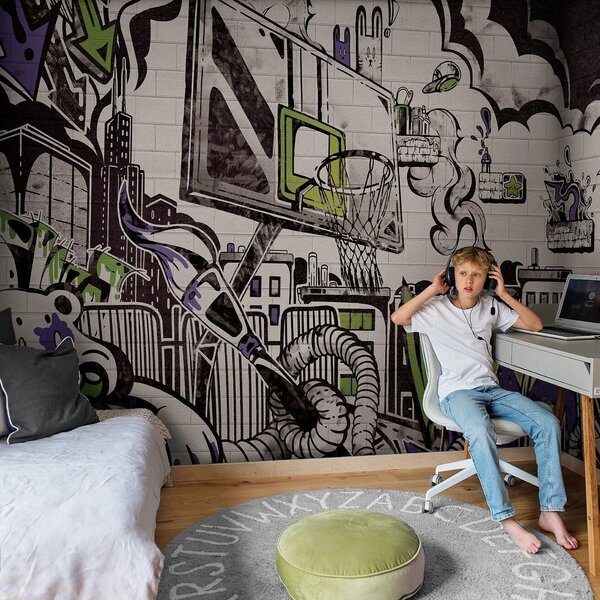 Tapeta dla dzieci Malumi GRAFFITI - green - tapeta z motywem graffiti do pokoju nastolatka